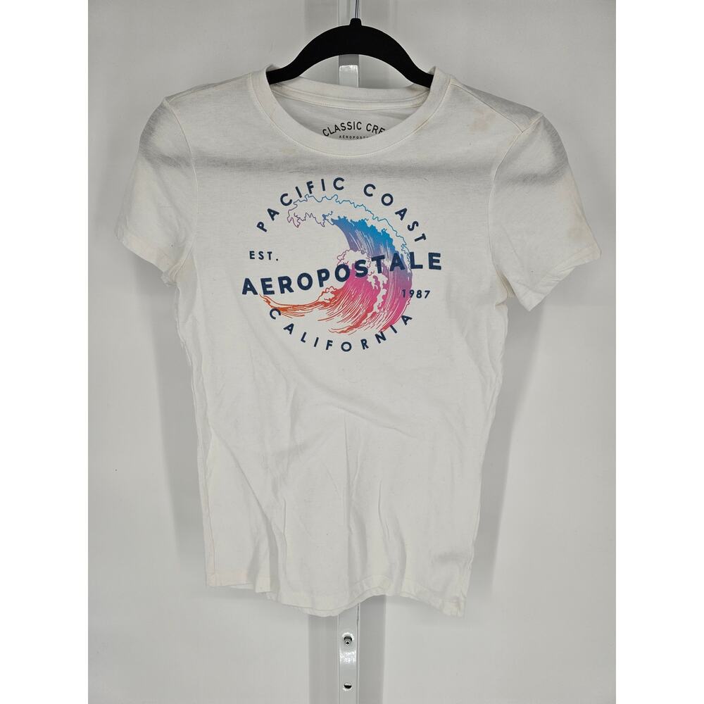 Aéropostale Men's White Classic Crew Pacific Coast Graphics Print T-shirt Size M